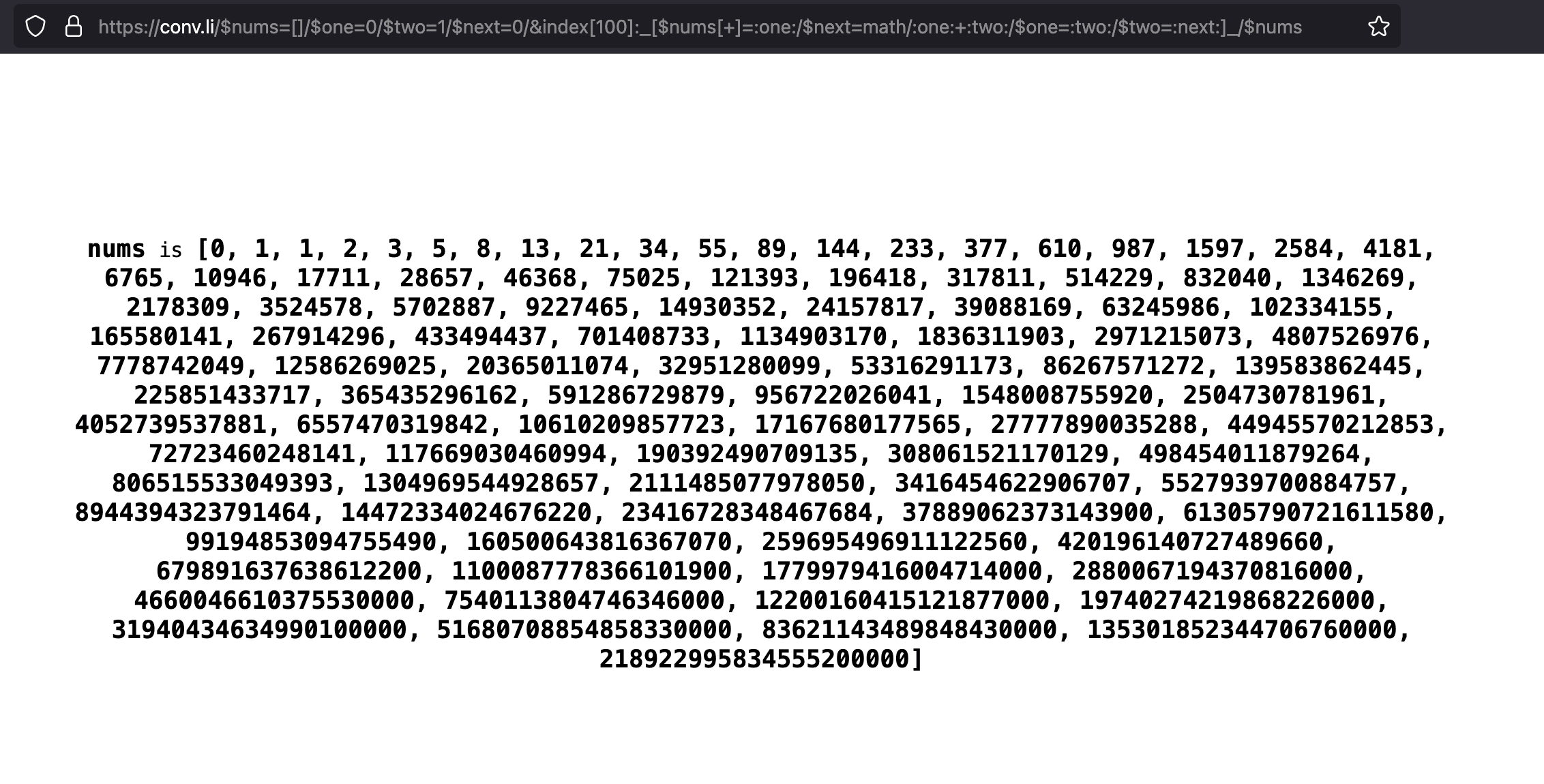 Here it is generating 100 Fibonacci numbers!